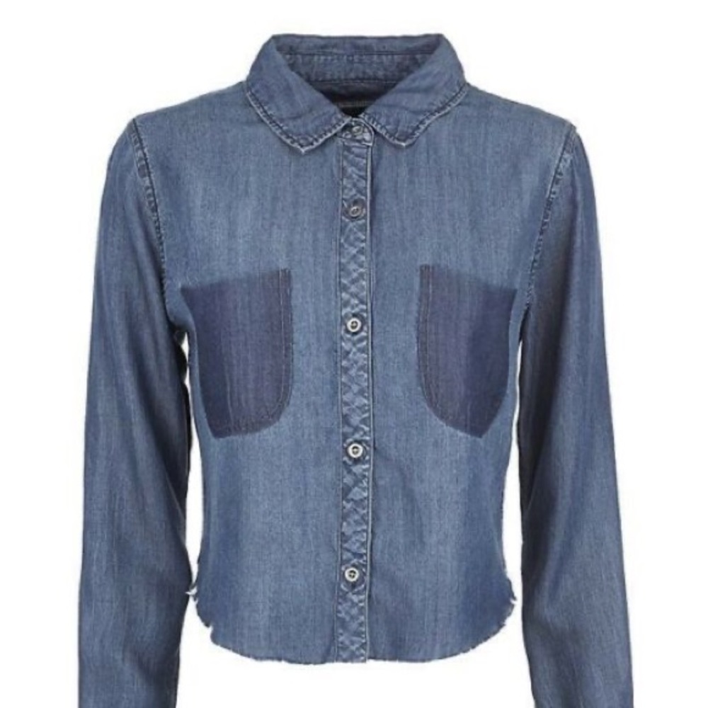 Rails Denim Cutoff Raw Hem Chambray Shirt L